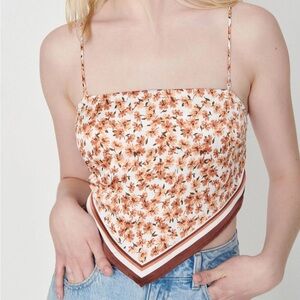 Garage Floral Bandana Cami Top - Cream & Brown